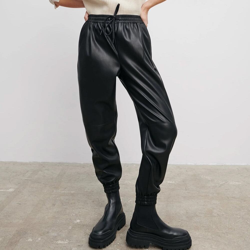 ZARA PU Faux Leather Black Jogger Pants Size S